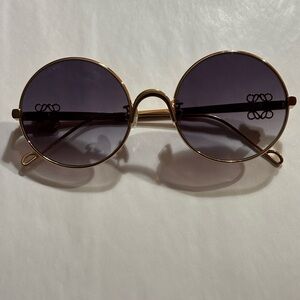 Authentic New LOEWE Anagram Gold Metal Round Sunglasses 56mm Purple-Brown Lens